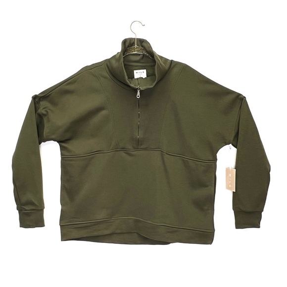 Wilo The Label Half Zip Pullover Sweatshirt Size Large Sage/Olive Green New NWT - Picture 2 of 8